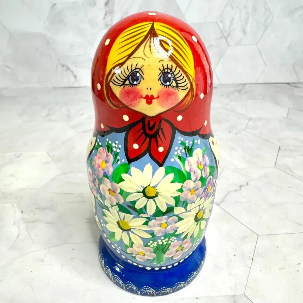 Vintage Nesting Dolls Hand Painted Russian Matryoshka Set of 5 Floral 5